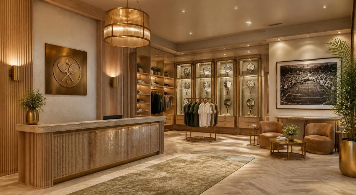 Illustrative concept of an arrival lobby with a reception desk.
